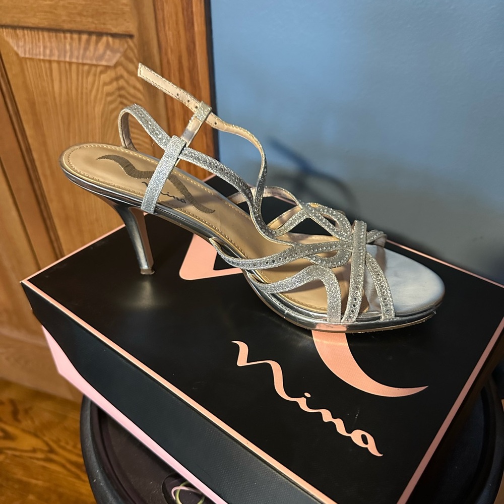 Nina Glittering Silver Strappy Heels